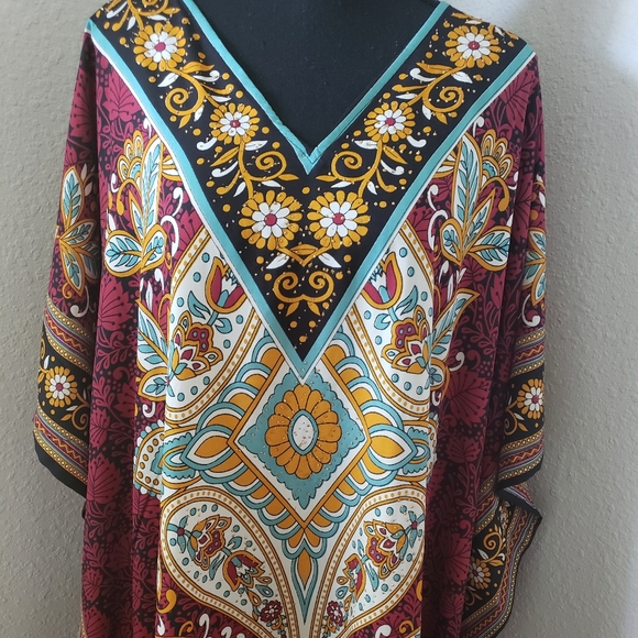 New Burgundy and Gold Kaftan Abaya Cover-up Dress - Picture 2 of 12